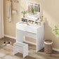 OmkarWood Premium LED Dressing Table with Touch Mirror & Storage – White Finish