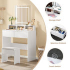 OmkarWood Premium LED Dressing Table with Touch Mirror & Storage – White Finish