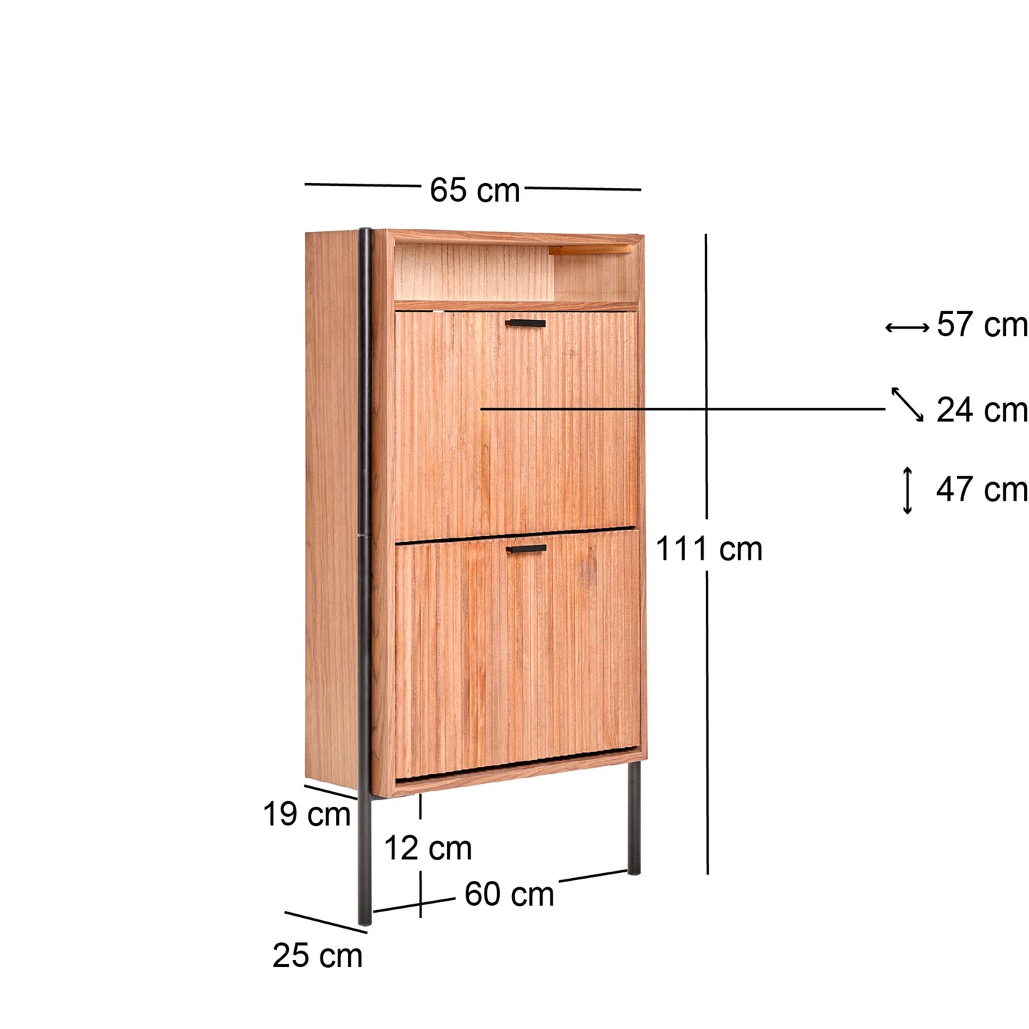 2-Drawer Shoe Cabinet in Walnut Wood and Metal