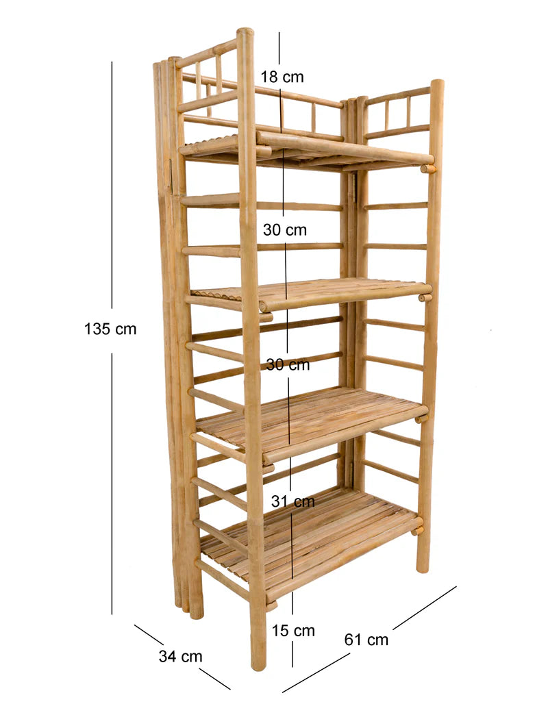 Bamboo Shelf Stand 4-Tier Shelving Unit in Solid Bamboo