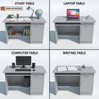 Computer Table with Keyboard Tray Drawer Home PC Storage Cabinet for Multipurpose Office Table, Study Table, Gaming Table for Home Office (Color- White,Grey)