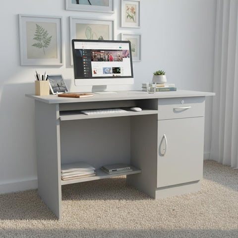 Computer Table with Keyboard Tray Drawer Home PC Storage Cabinet for Multipurpose Office Table, Study Table, Gaming Table for Home Office (Color- White,Grey)