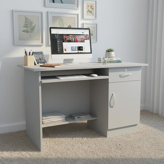 Computer Table with Keyboard Tray Drawer Home PC Storage Cabinet for Multipurpose Office Table, Study Table, Gaming Table for Home Office (Color- White,Grey)