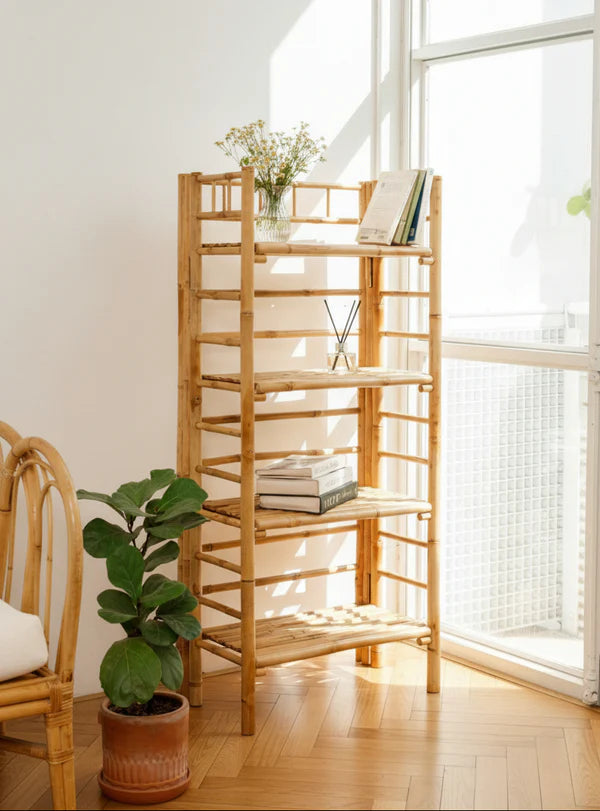 Bamboo Shelf Stand 4-Tier Shelving Unit in Solid Bamboo