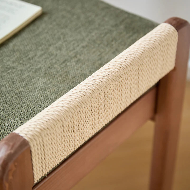 AHKA - Solid Wood and Green Fabric Bench