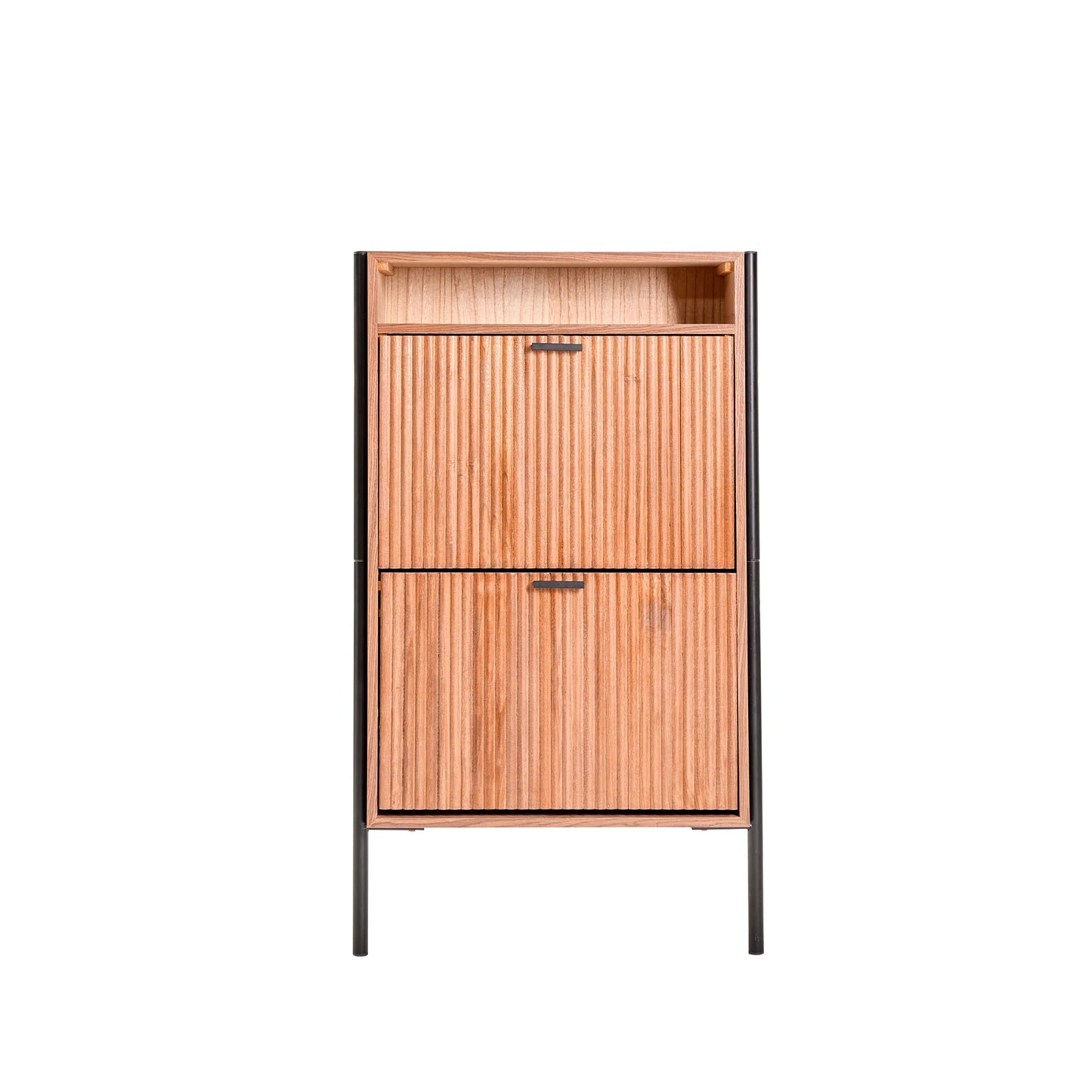 2-Drawer Shoe Cabinet in Walnut Wood and Metal