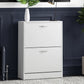 OmkarWood Flip-Down Shoe Cabinet – Compact 2-Door Storage for 8 Pairs (White Engineered Wood)