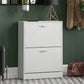 OmkarWood Flip-Down Shoe Cabinet – Compact 2-Door Storage for 8 Pairs (White Engineered Wood)