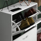 OmkarWood Flip-Down Shoe Cabinet – Compact 2-Door Storage for 8 Pairs (White Engineered Wood)