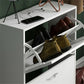 OmkarWood Flip-Down Shoe Cabinet – Compact 2-Door Storage for 8 Pairs (White Engineered Wood)