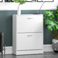 OmkarWood Flip-Down Shoe Cabinet – Compact 2-Door Storage for 8 Pairs (White Engineered Wood)
