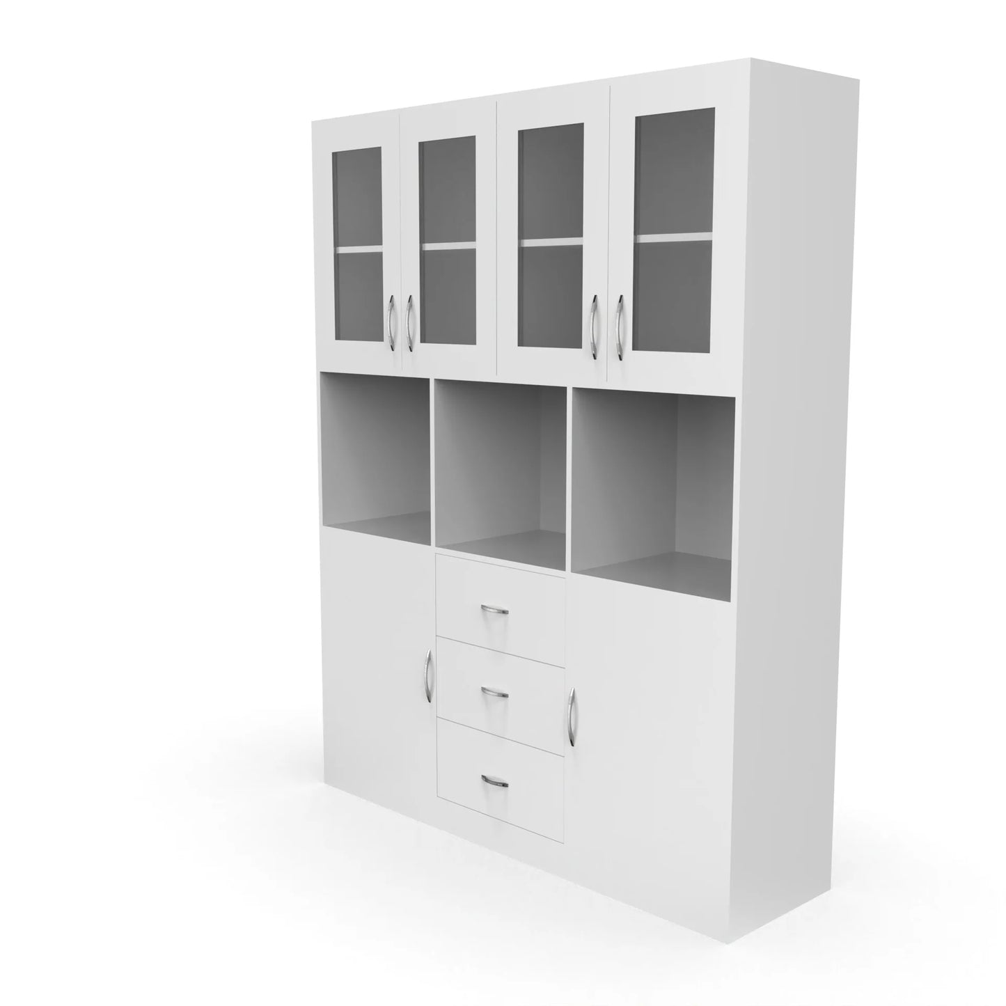 Modern Crockery Unit with Glass Doors & Storage – 6.4 ft (White Finish)