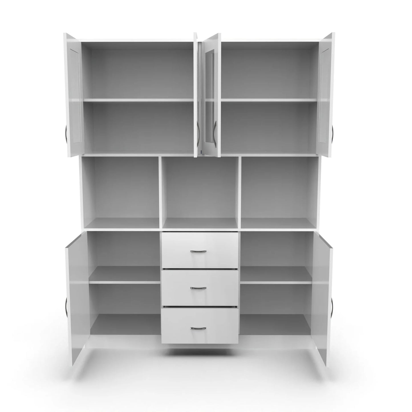 Modern Crockery Unit with Glass Doors & Storage – 6.4 ft (White Finish)