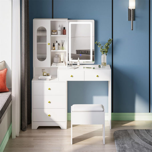OmkarWood LuxeGlow Sliding LED Dressing Unit