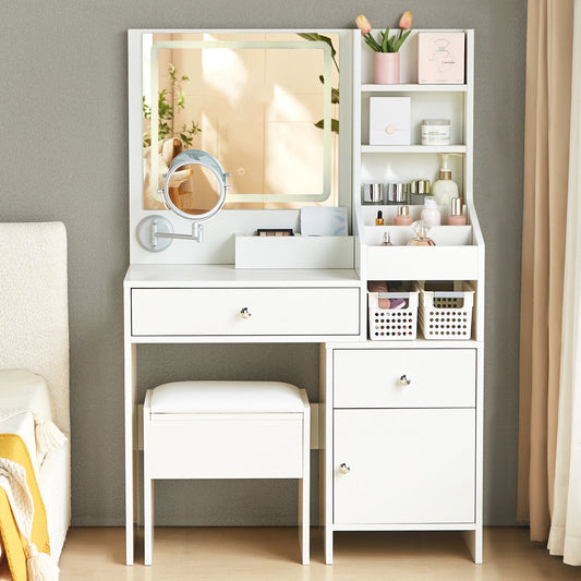 OmkarWood Eleganz Vanity Station with LED Mirror & Storage Hutch