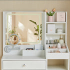 OmkarWood Eleganz Vanity Station with LED Mirror & Storage Hutch