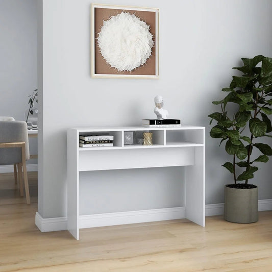 OmkarWood Goar Premium Engineered Wood Study Console Table – White Finish