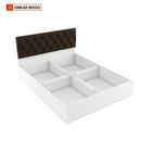 OmkarWood Premium Queen Size Bed with Cushioned Headboard & Box Storage Frosty White