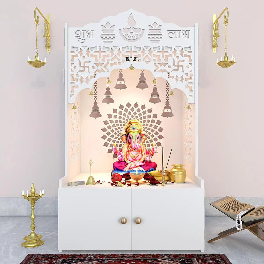 OmkarWood™ Premium Large Engineered Wood Home Temple with Storage