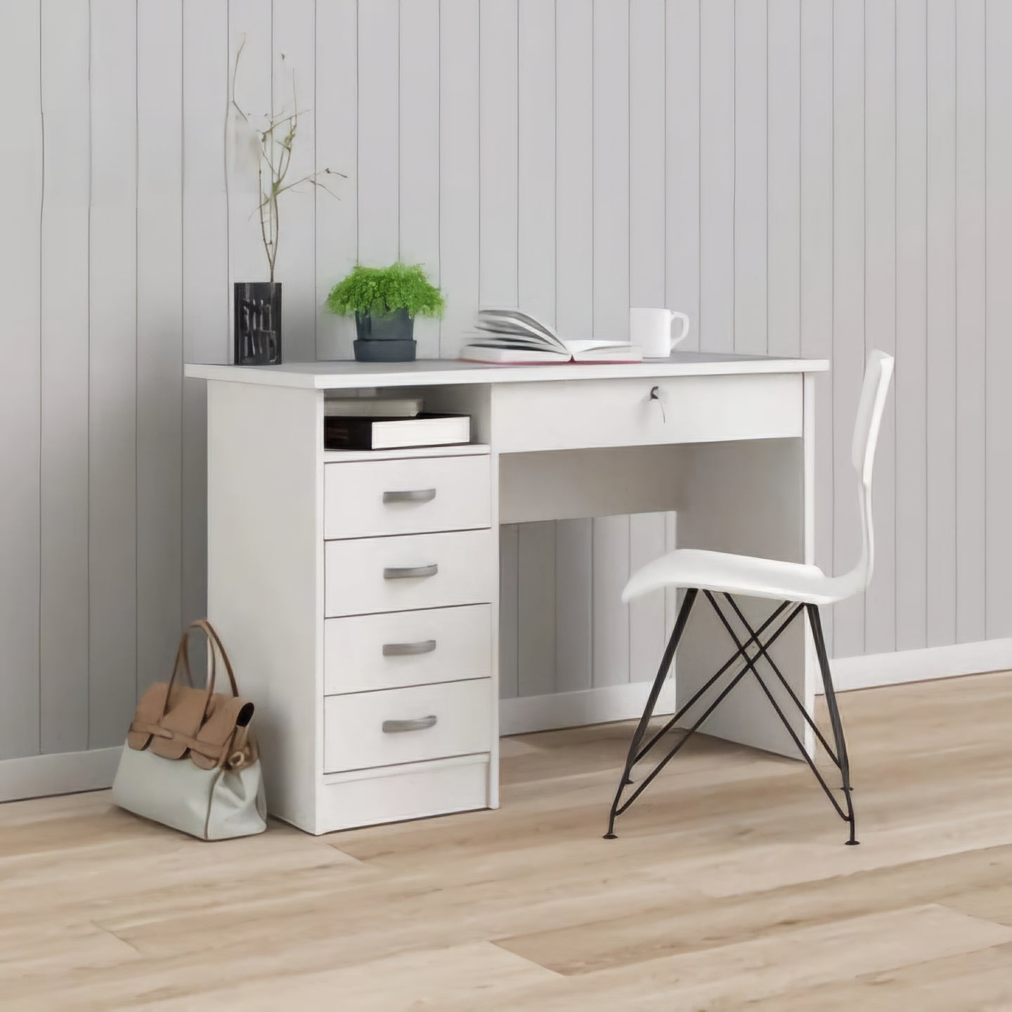OmkarWood EliteSpace Study Table – Premium Engineered Wood Desk with Storage Drawers (White Finish)