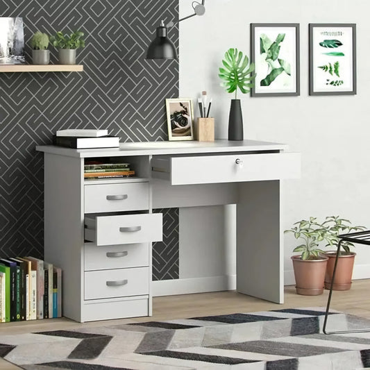 OmkarWood EliteSpace Study Table – Premium Engineered Wood Desk with Storage Drawers (White Finish)