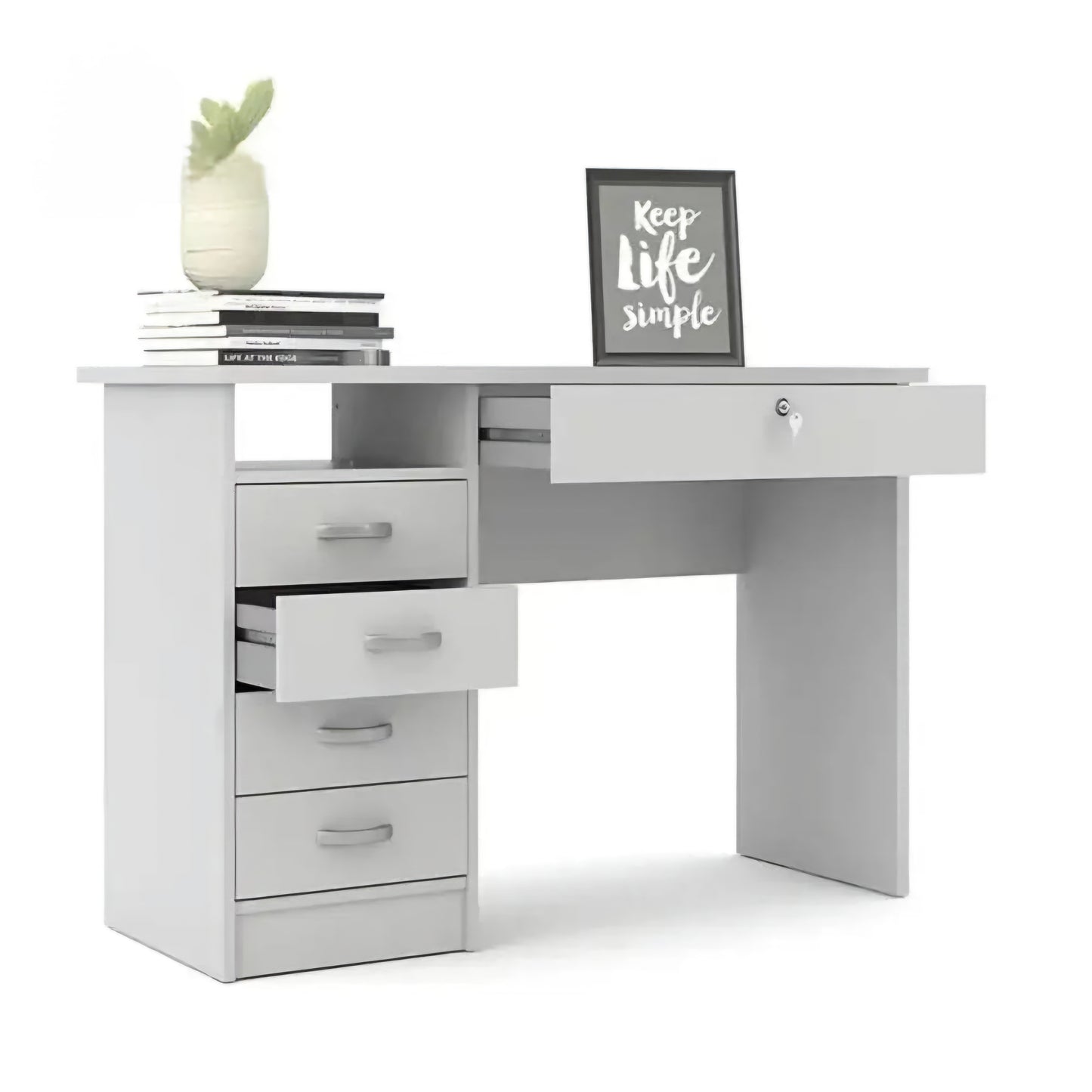 OmkarWood EliteSpace Study Table – Premium Engineered Wood Desk with Storage Drawers (White Finish)