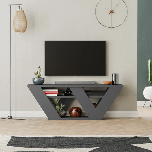 Omkarwood Kirstin 110 cm Modern V-Leg TV Unit – Grey Finish