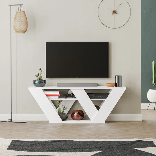 Omkarwood Kirstin 110 cm Modern V-Leg TV Unit – White