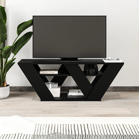 Omkarwood Kirstin 110 cm Modern V-Leg TV Unit – Black