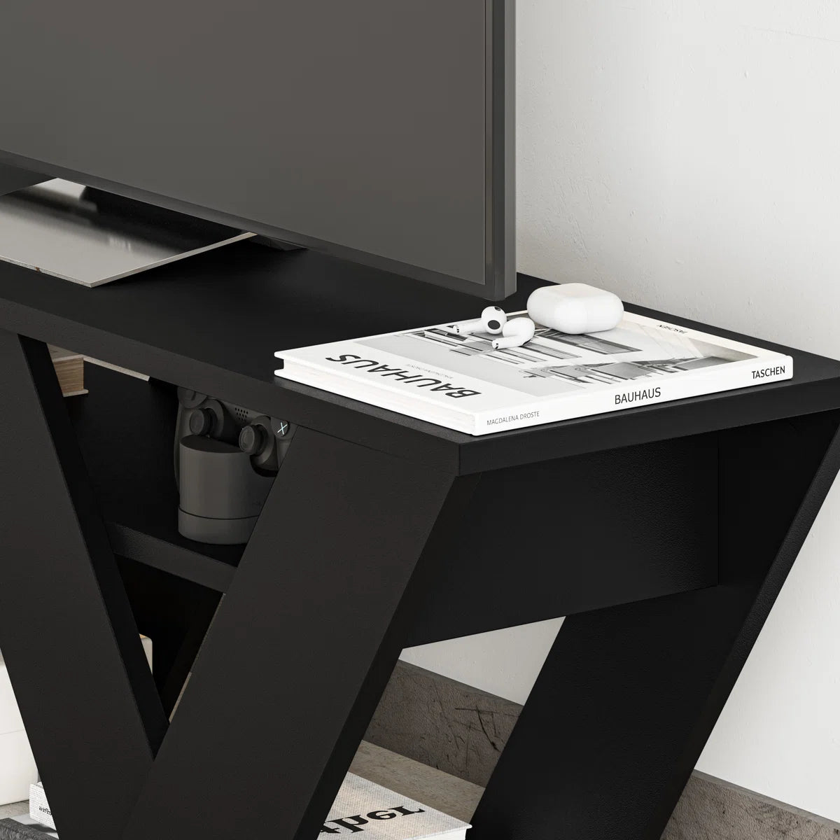 Omkarwood Kirstin 110 cm Modern V-Leg TV Unit – Black