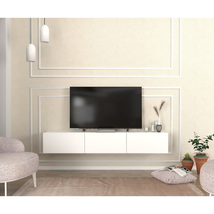 OmkarWood Verona Wall-Mounted TV Unit – White Finish