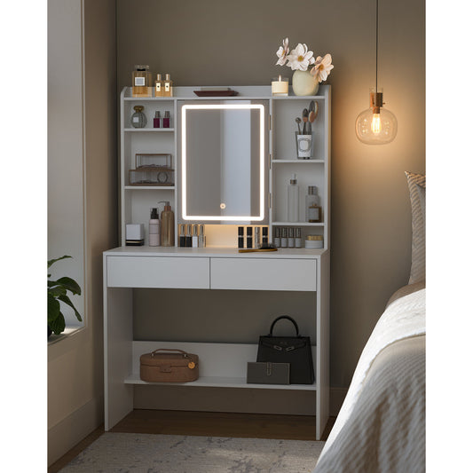 OmkarWood GraceLite Vanity Station with Hollywood Mirror