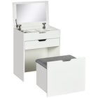 OmkarWood Compact Flip-Top Dressing Table with Cushioned Storage Stool – White Matte Finish
