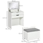 OmkarWood Compact Flip-Top Dressing Table with Cushioned Storage Stool – White Matte Finish