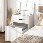 OmkarWood Compact Flip-Top Dressing Table with Cushioned Storage Stool – White Matte Finish