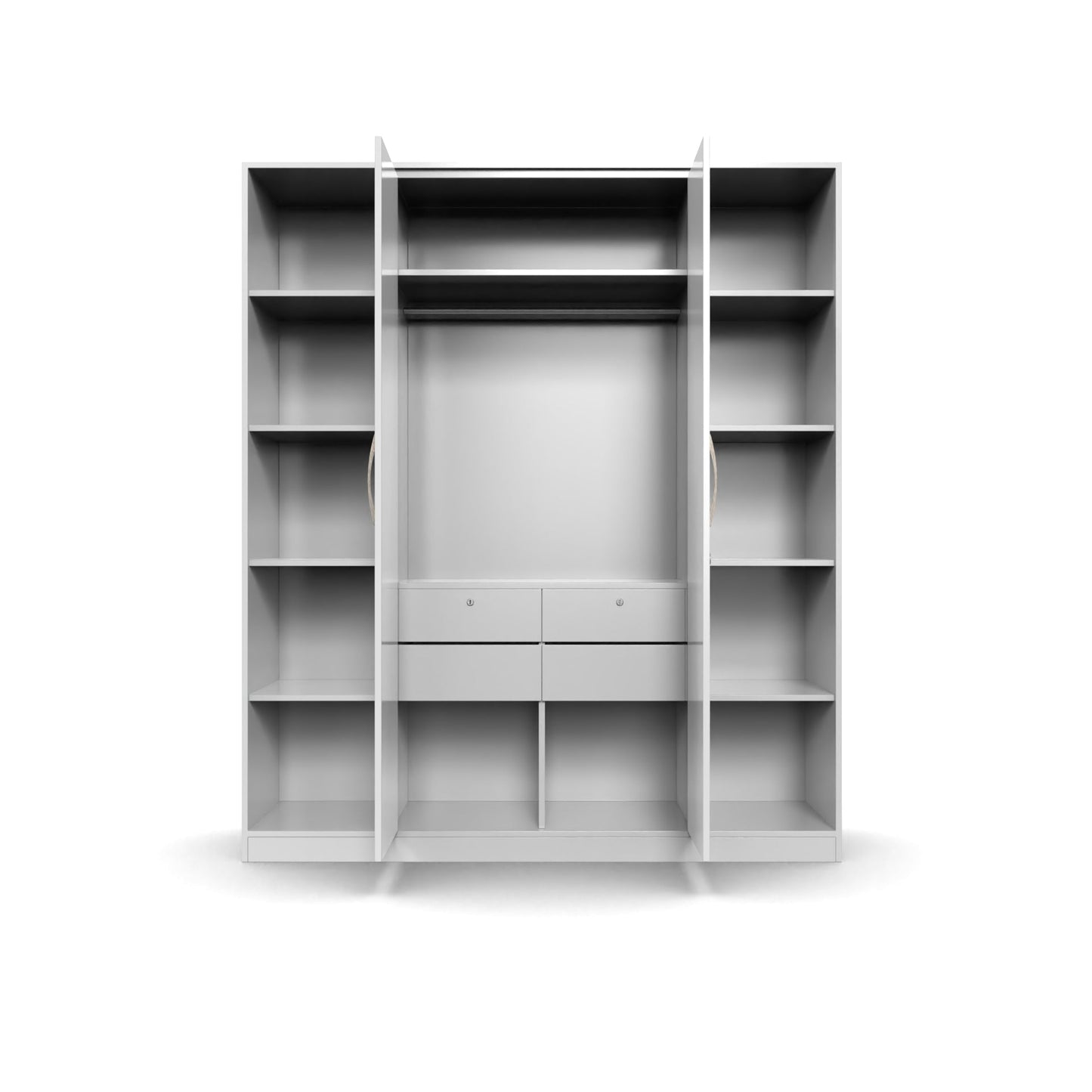 Modern 2-Door Wardrobe with Open Side Shelves & Drawer Storage (6x7 Feet)
