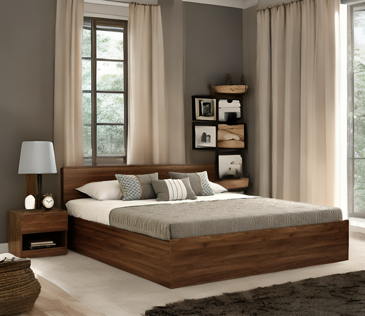 OmkarWood Elegance King Size Bed with Box Storage (Walnut Finish)