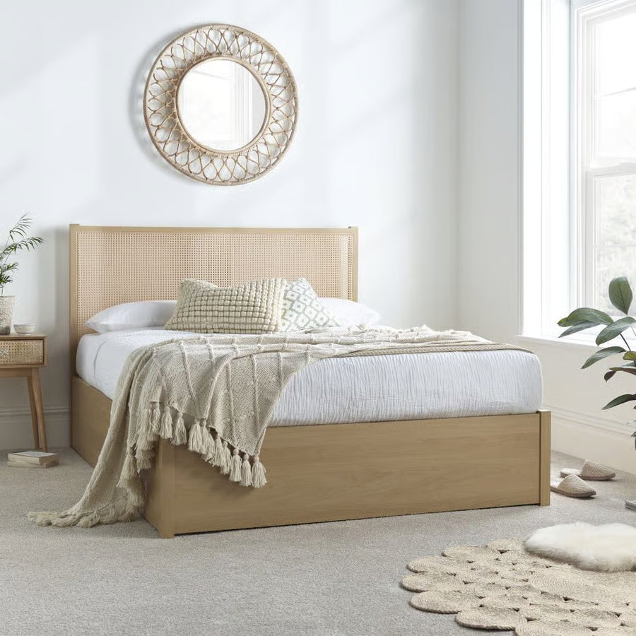 Carson Oak Rattan Ottoman Bed