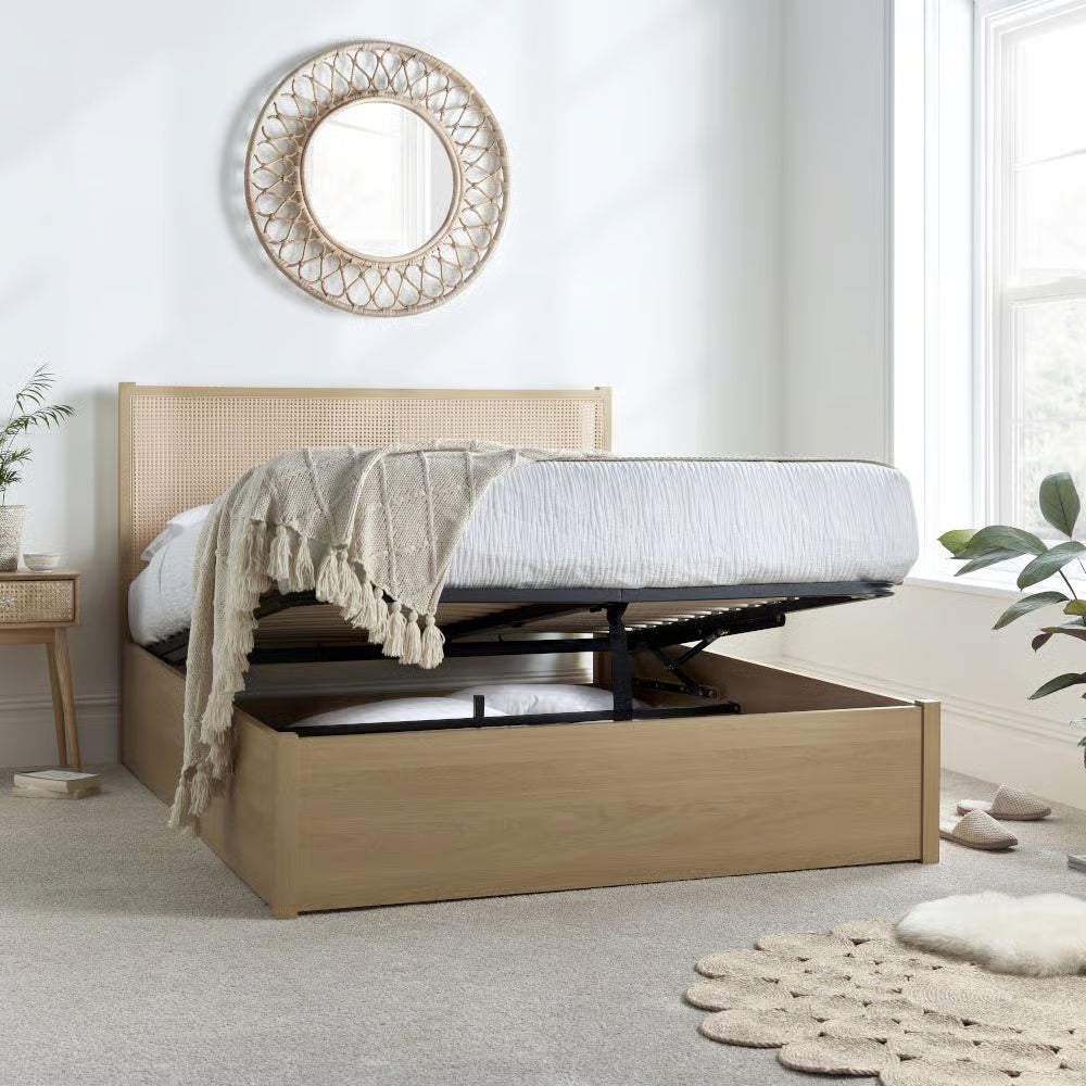 Carson Oak Rattan Ottoman Bed