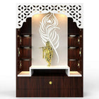 OmkarWood KrishnaAura Designer Floor Pooja Mandir with LED Panel & Feather Motif