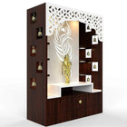 OmkarWood KrishnaAura Designer Floor Pooja Mandir with LED Panel & Feather Motif