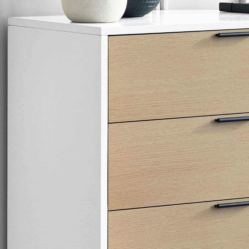 White & Oak 4‑Drawer Wide Chest