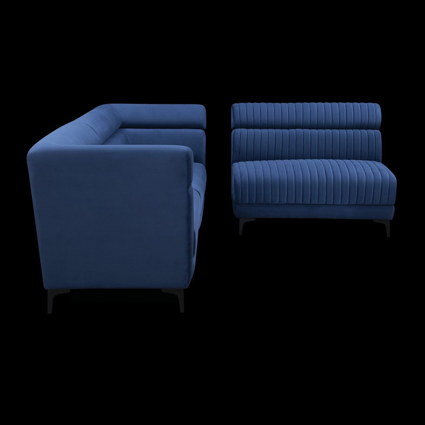 Sapphire Blue Velvet Fabric L-Shape Sofa – Modern Corner Sofa for Living Room