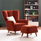 Rust Orange Fabric Accent Chair with Footstool – Ergonomic Comfort & Modern Style
