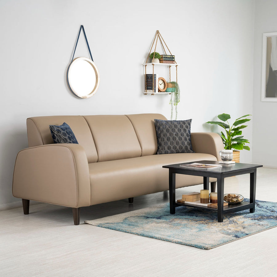 Sand Beige Leatherette 3-Seater Sofa – Modern Comfort & Elegant Design