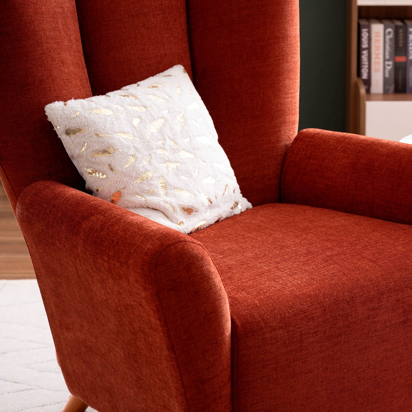 Rust Orange Fabric Accent Chair with Footstool – Ergonomic Comfort & Modern Style