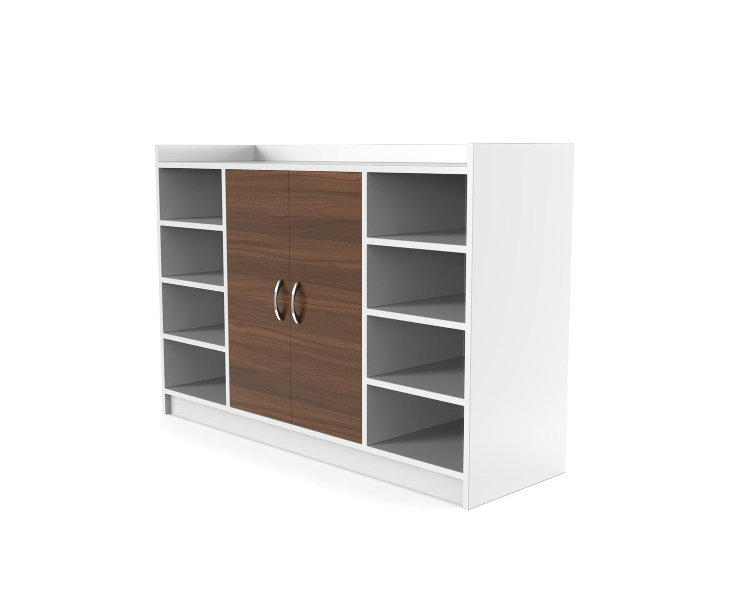Grandeur Multi-Shelf Shoe Cabinet with Dual Doors & Open Shelves