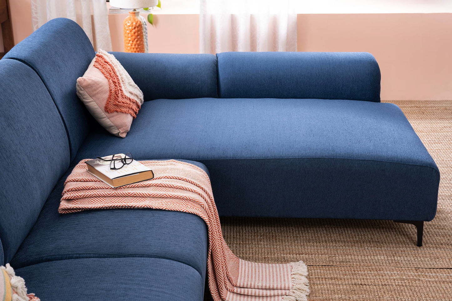 Fabric L-Shape Sofa in Moroccan Blue