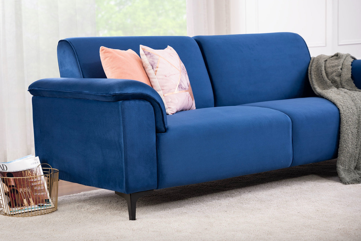 Sapphire Blue Velvet 5-Seater Sofa Set (3+1+1) – Elegant & Comfortable Living Room Furniture