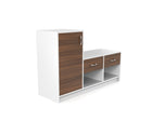 Modern Shoe Rack with Tall Cabinet & Dual Drawers – White & Walnut Finish